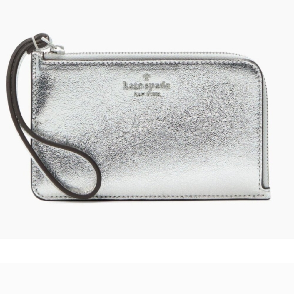 Kate Spade Lucy Small Silver Zip Around Wristlet Retail $99
